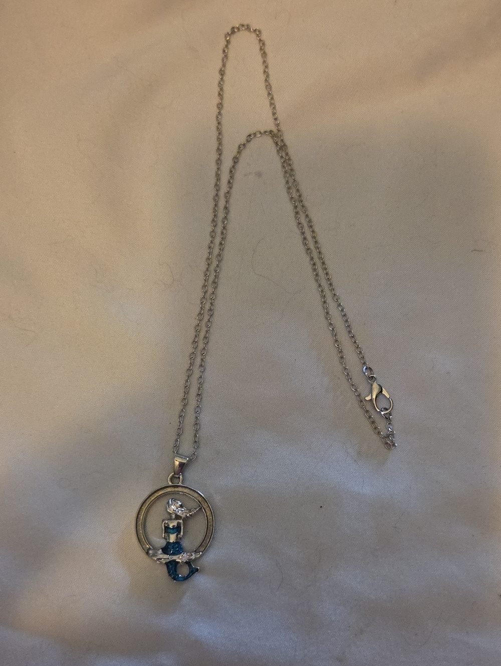 Sterling Silver Blue Crystal Mermaid Pendant Necklace - Women Jewelry
